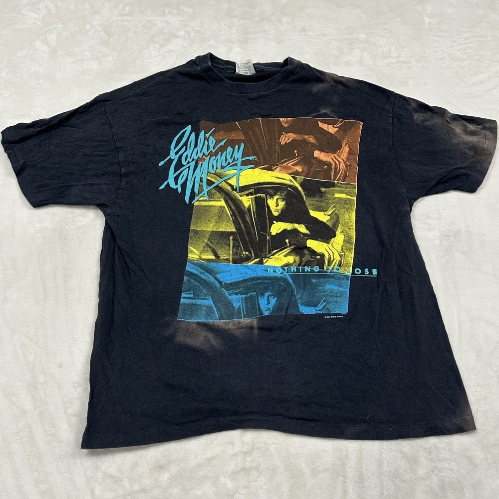Hanes Eddie Money T-Shirt Mens XL Black 1988 Nothing To Lose Tour Vintage Rock